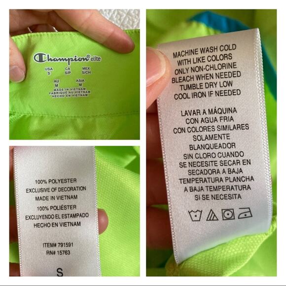 Champion Neon Windbreaker Jacket Green / Blue Size Small - Picture 8 of 11